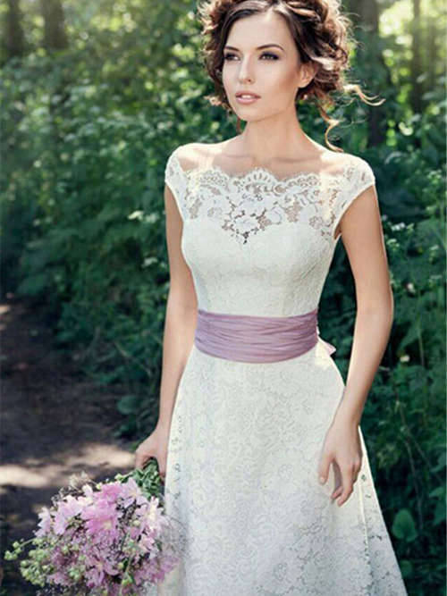 A-line Off Shoulder Lace Wedding Wear Sash