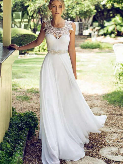 A-line Square Chiffon Lace Beach Bridal Wear