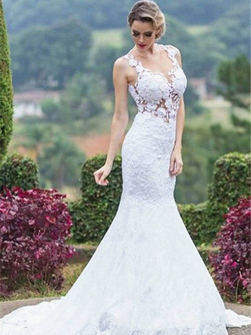 2018 Mermaid Straps Lace Wedding Gown