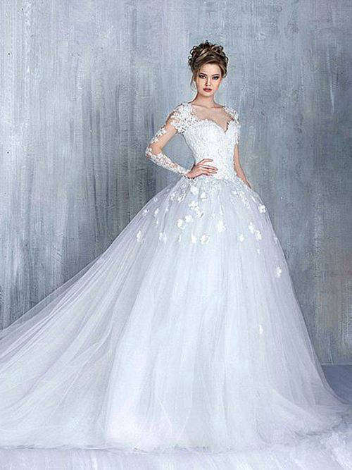 A-line Sweetheart Tulle Sleeves Bridal Wear Applique