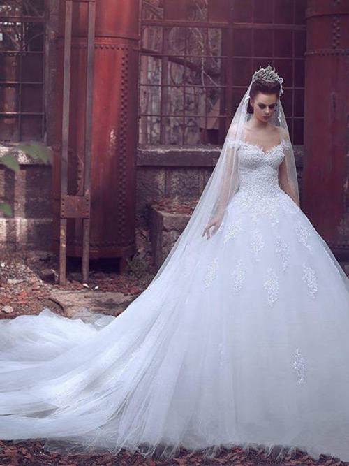 A-line Sweetheart Tulle Wedding Wear Applique