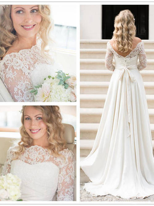 A-line Lace Sleeves Chiffon Wedding Garment