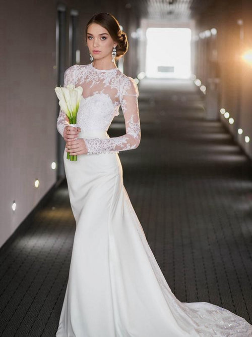 Mermaid Jewel Lace Sleeves Wedding Dress