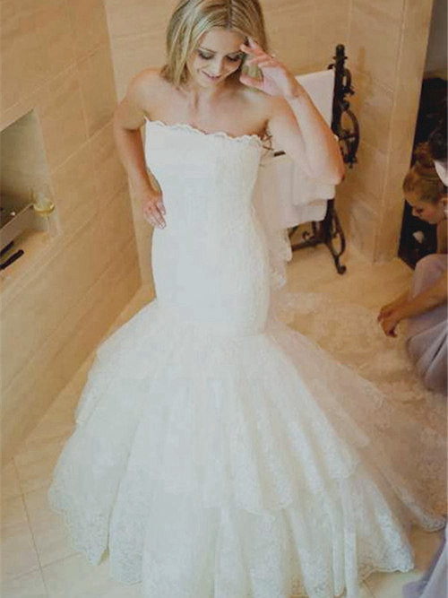 Mermaid Strapless Lace Wedding Dress