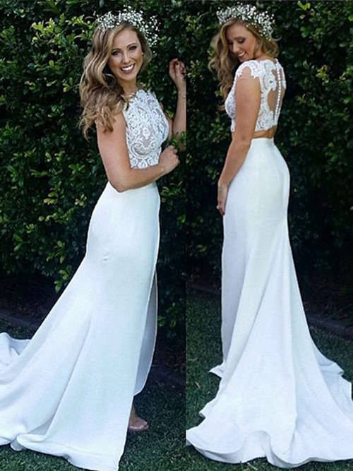 Two Pieces Satin Lace Wedding Gown