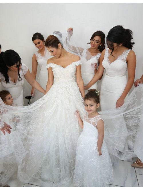 A-line Off Shoulder Lace Bridal Wear