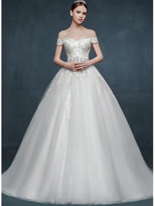 A-line Off Shoulder Organza Wedding Gown Applique