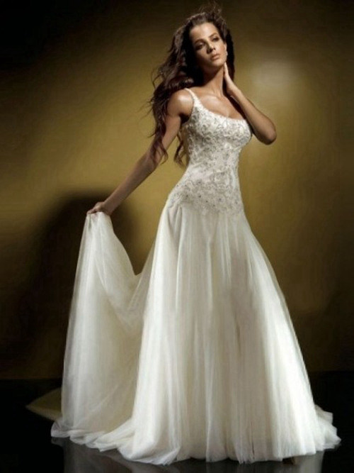 A-line Straps Tulle Bridal Garment Applique