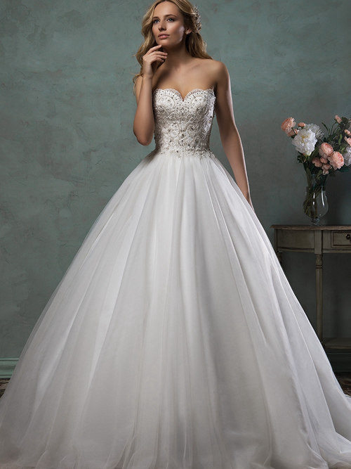 A-line Sweetheart Organza Wedding Gown Beads