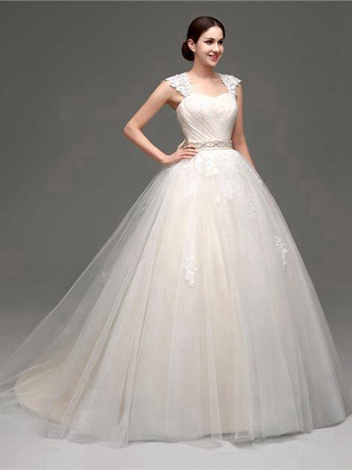 Ball Gown Straps Tulle Wedding Wear Applique