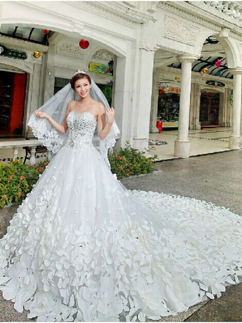 A-line Sweetheart Organza Wedding Dress Beads Applique