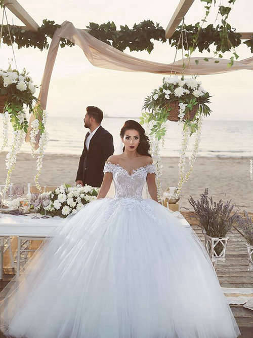 Ball Gown Off Shoulder Tulle Lace Bridal Garment