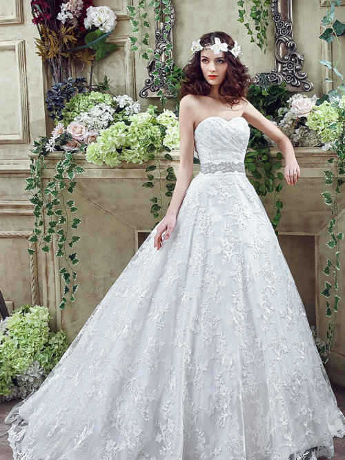 A-line Sweetheart Lace Wedding Gown Beads