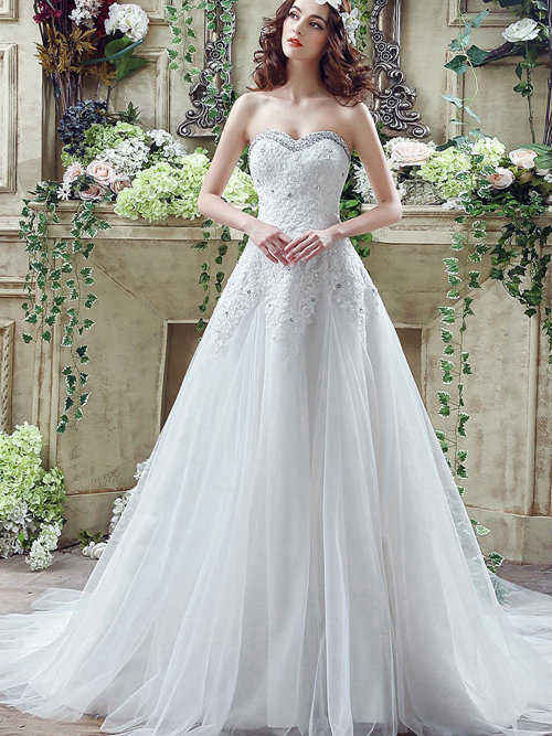A-line Sweetheart Lace Tulle Bridal Wear Beads