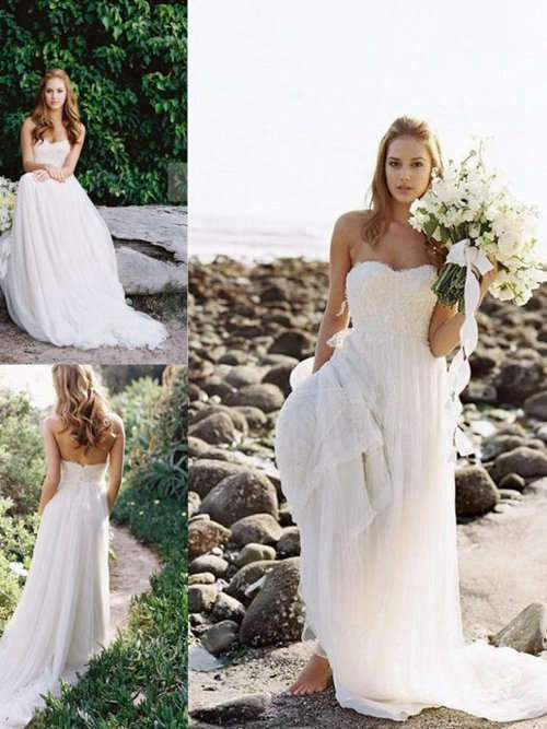 A-line Sweetheart Tulle Lace Beach Wedding Dress