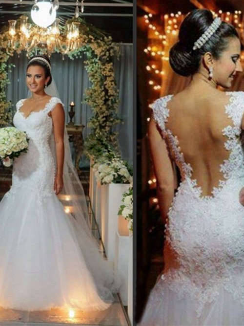 Mermadi Straps Lace Tulle Wedding Dress