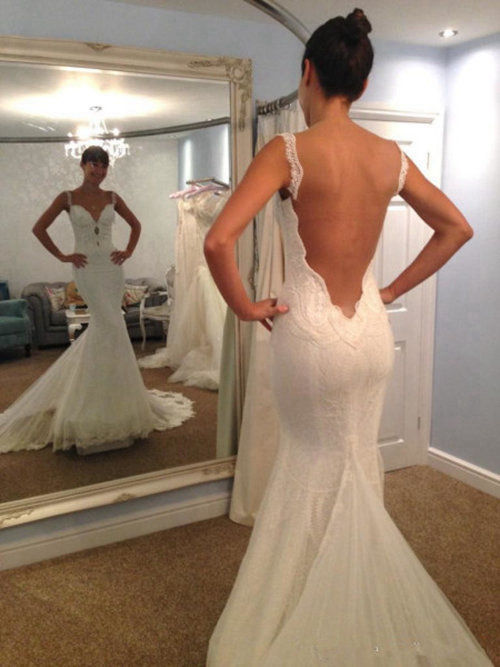 Mermaid Straps Lace Tulle Wedding Dress
