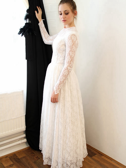 A-line High Neck Lace Sleeves Bridal Garment