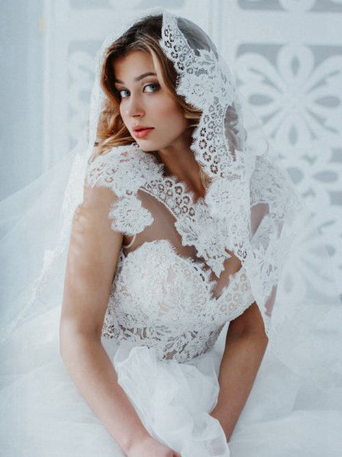 A-line Sheer Lace Organza Plus Size Wedding Dress