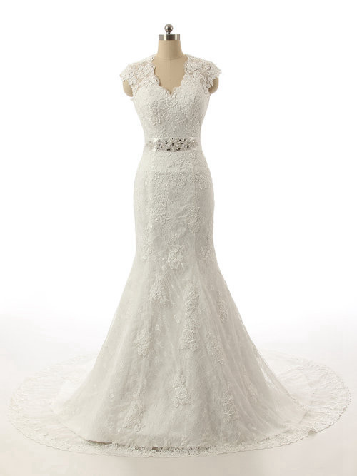 Mermaid V Neck Lace Wedding Gown Beads