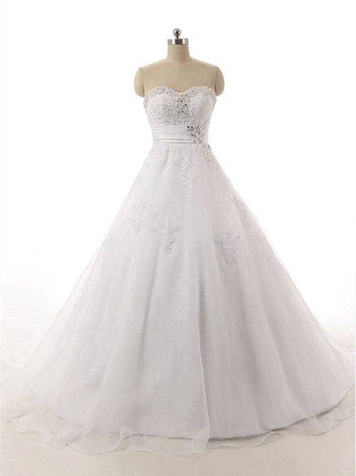 A-line Sweetheart Organza Wedding Gown Beads Applique