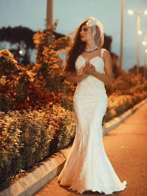 Mermaid Straps Lace Beach Wedding Wear