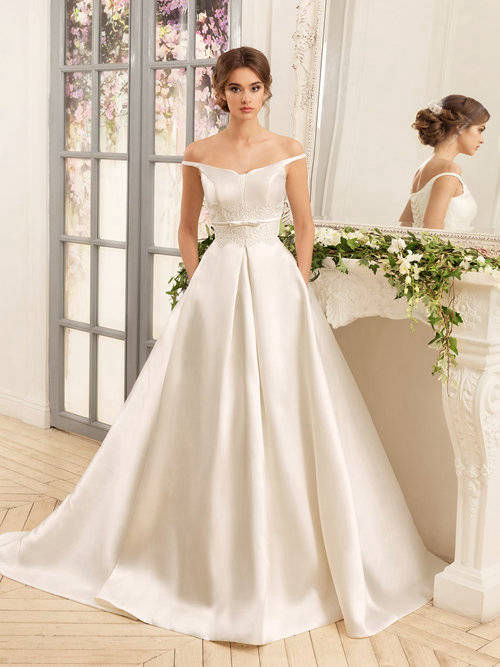 A-line Off Shoulder Satin Wedding Garment Applique