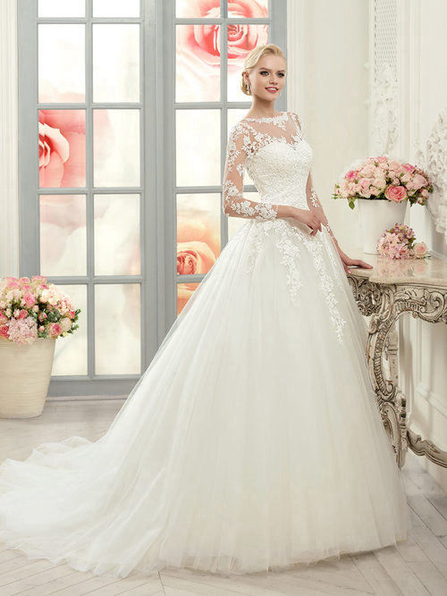 A-line Sheer Tulle Lace Sleeves Wedding Gown