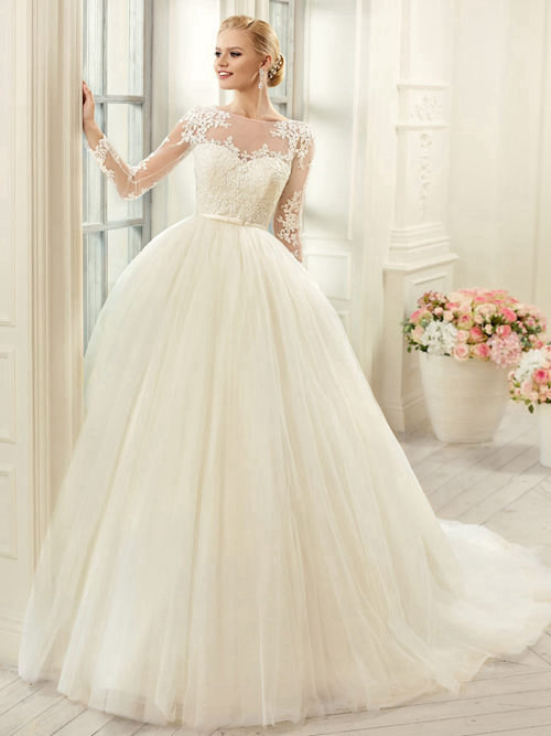 A-line Sheer Lace Sleeves Tulle Wedding Garment