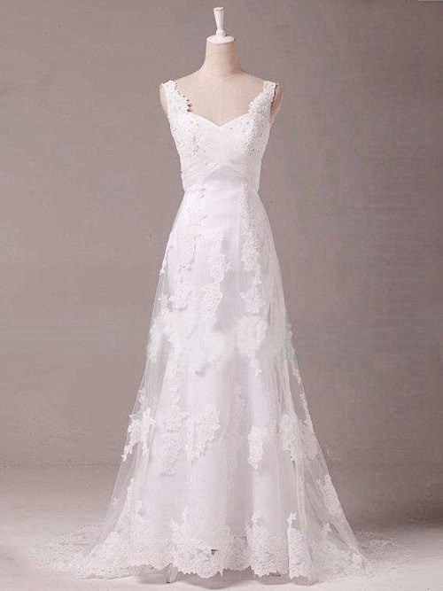 A-line Straps Lace Wedding Gown