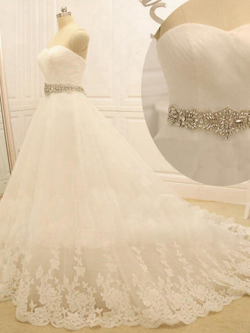A-line Sweetheart Tulle Lace Bridal Wear Beads