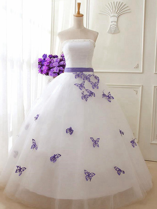 A-line Strapless Organza Wedding Wear Butterflies