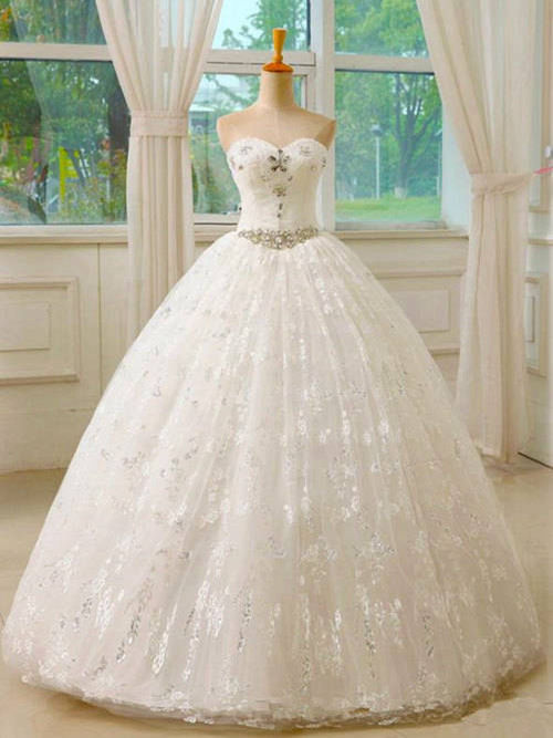 Ball Gown Sweetheart Tulle Bridal Wear Beads Applique