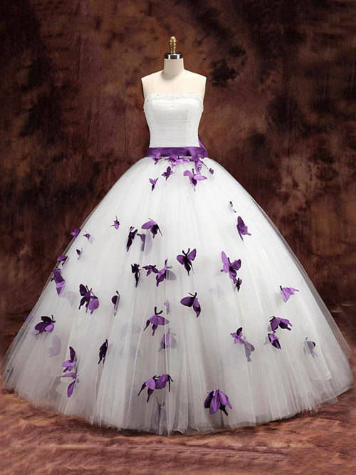 Ball Gown Strapless Tulle Wedding Garment Butterflies