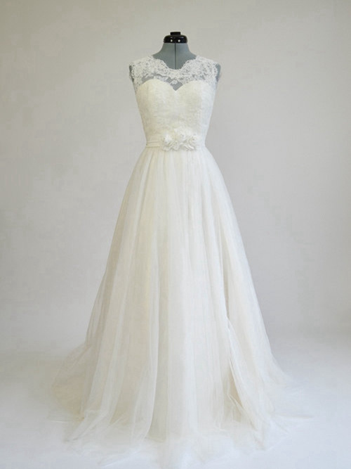 A-line Sheer Lace Tulle Wedding Wear Flowers