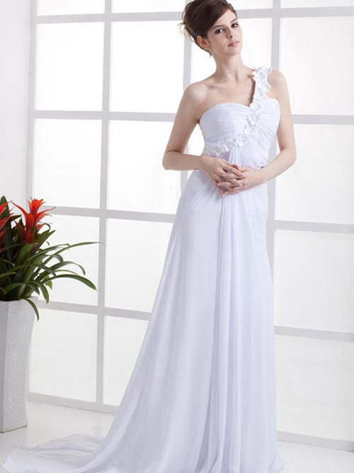 A-line One Shoulder Chiffon Bridal Wear