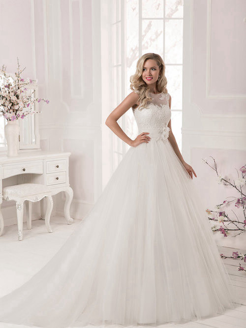 A-line Sheer Lace Tulle Wedding Gown Flowers