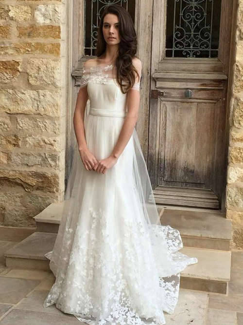 A-line Sheer Tulle Bridal Wear Applique