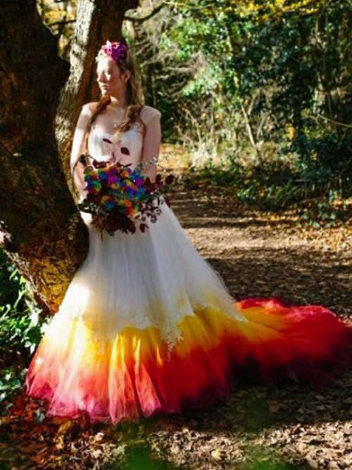Mermaid Straps Tulle Colorful Wedding Dress