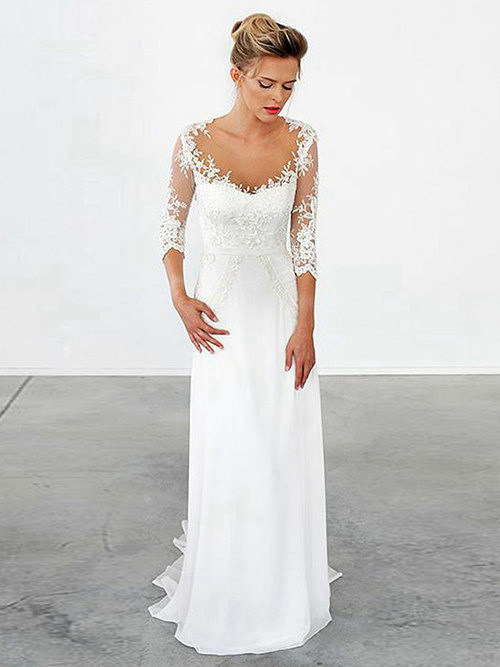 A-line Sheer Lace Sleeves Chiffon Bridal Wear
