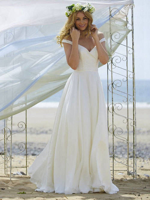 A-line Off Shoulder Chiffon Beach Bridal Garment