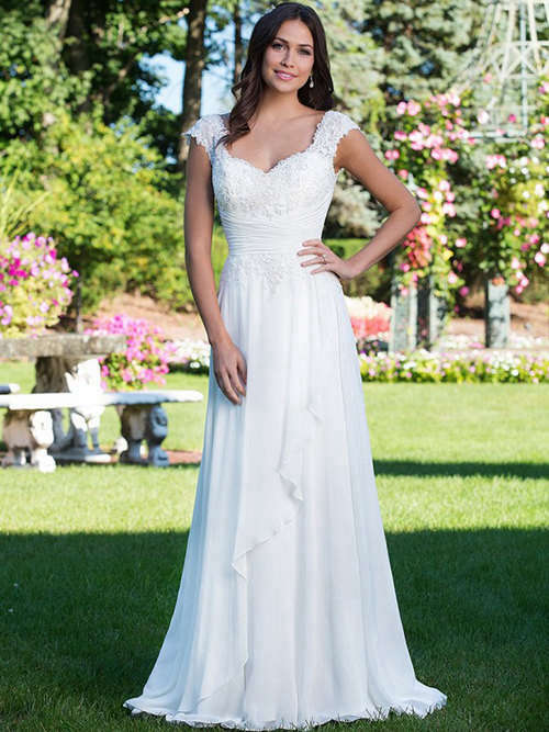 A-line Straps Lace Chiffon Bridal Wear Pleats