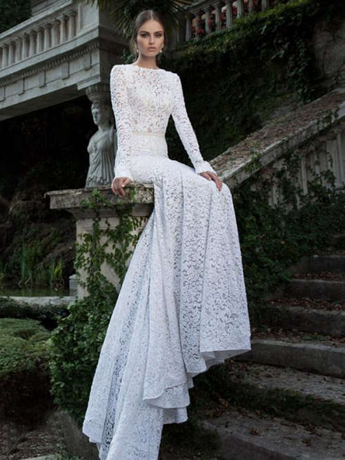 Noble Mermaid Lace Sleeves Wedding Gown