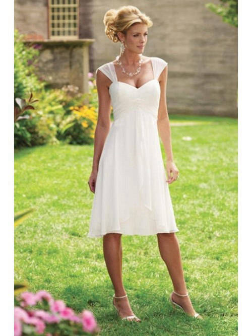 A-line Straps Knee Length Chiffon Wedding Dress