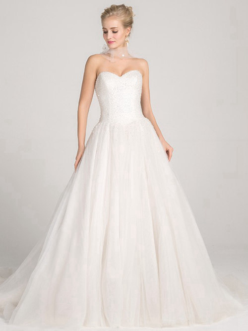 A-line Sweetheart Tulle Wedding Gown Sequins