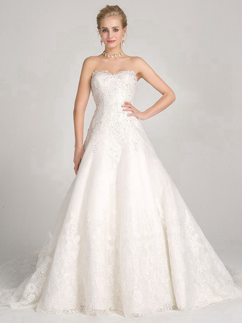 A-line Sweetheart Lace Organza Wedding Gown