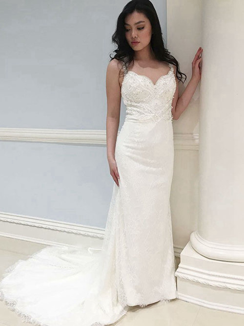 Stunning Mermaid Straps Lace Wedding Gown