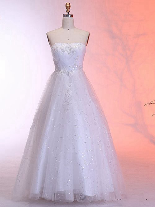 A-line Sweetheart Floor Length Tulle Wedding Dress Sequins