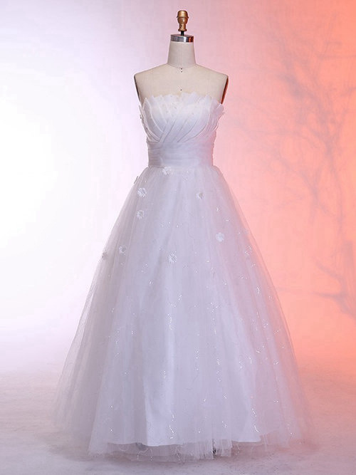 A-line Strapless Tulle Bridal Dress Sequins Ruched