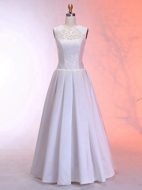 A-line Floor Length Satin Wedding Dress